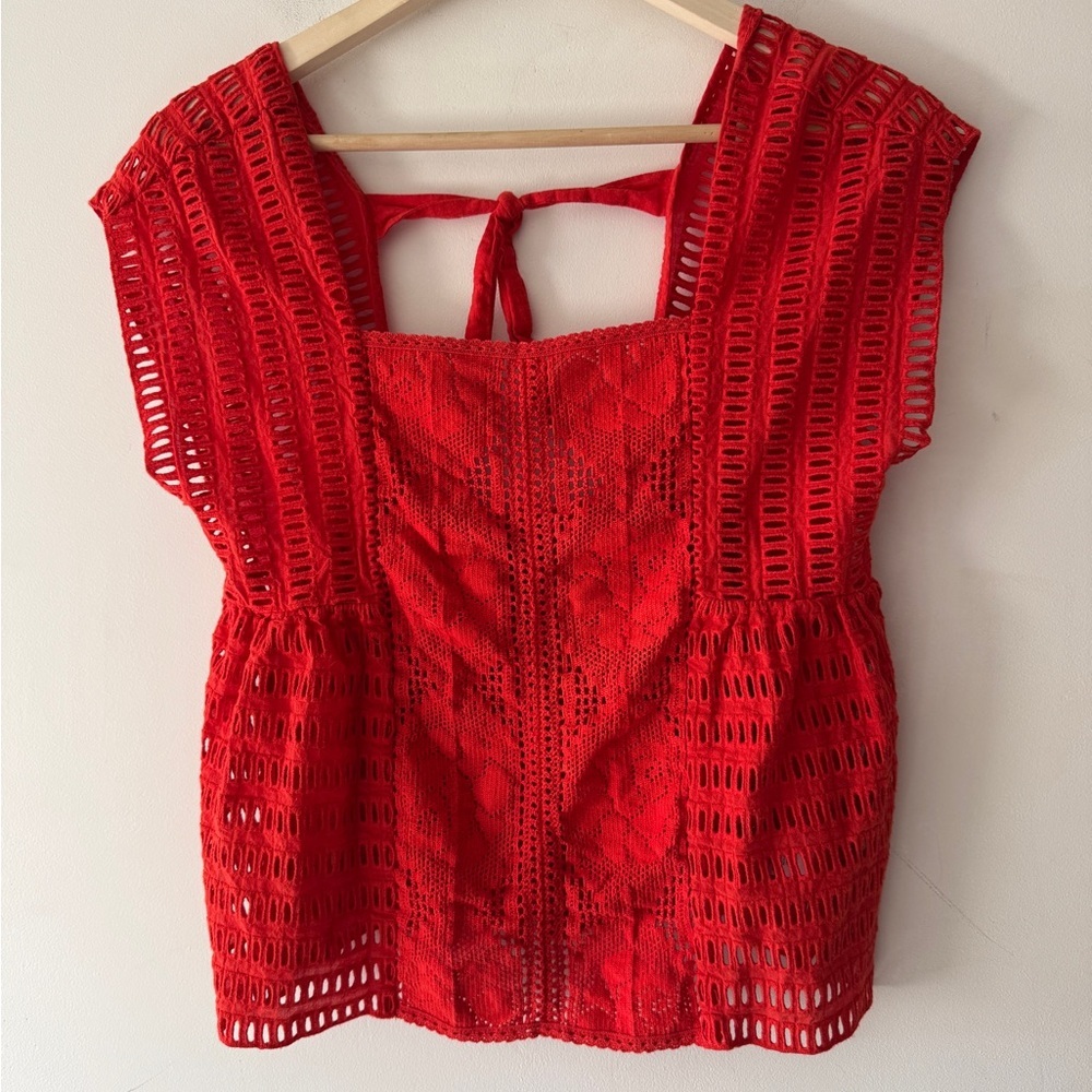SAYLOR Red‎ Crochet Sleeveless Boho Blouse